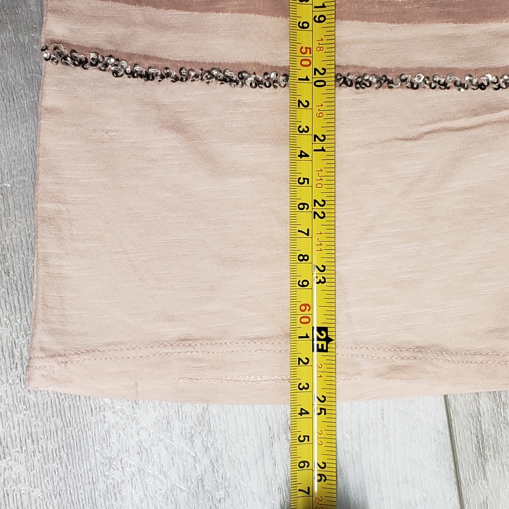 LOFT Top Blush Pink Striped Sequin Embellished Short Sleeve Tee Size M Cotton - Picture 5 of 9